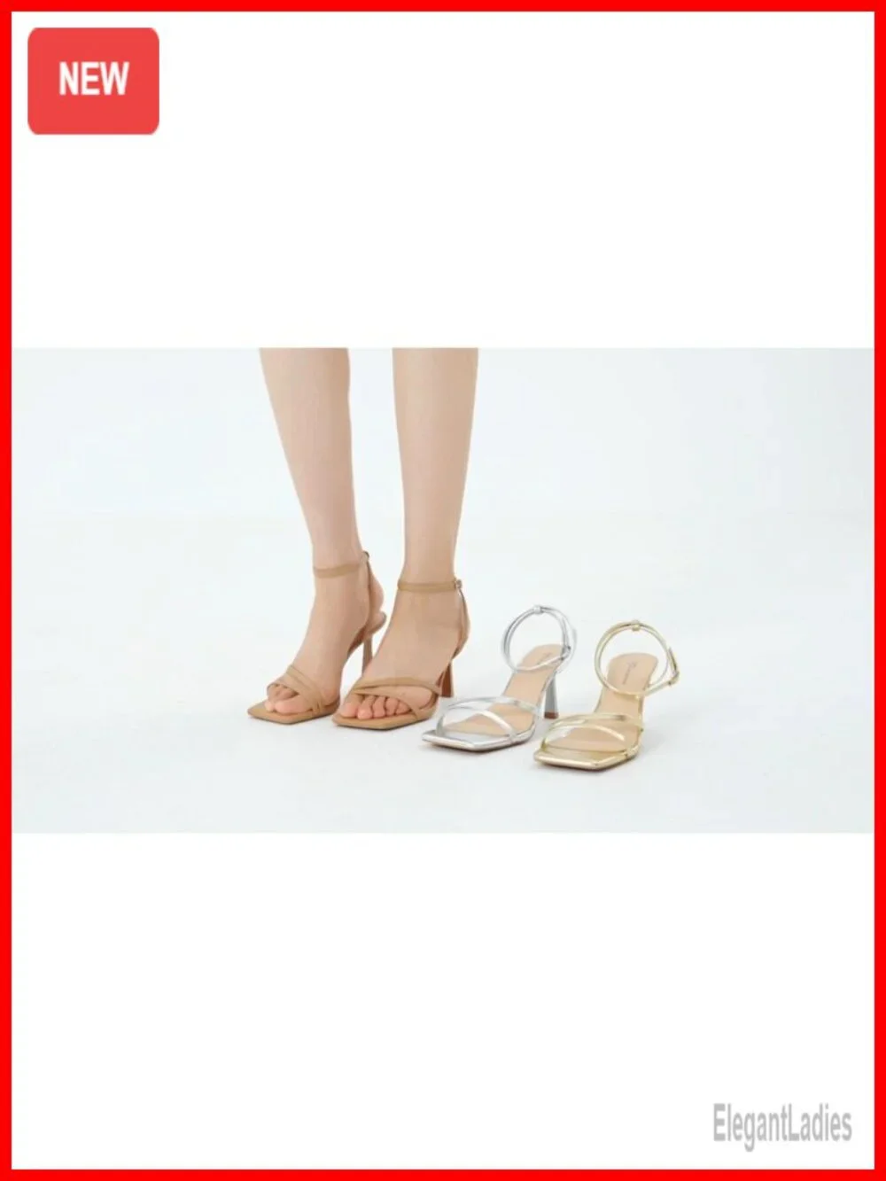 Square Toe Strappy Kitten Heel Sandals Adjustable Ankle Strap Faux Leather
